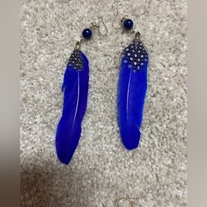 Vibrant Blue Feather Earrings